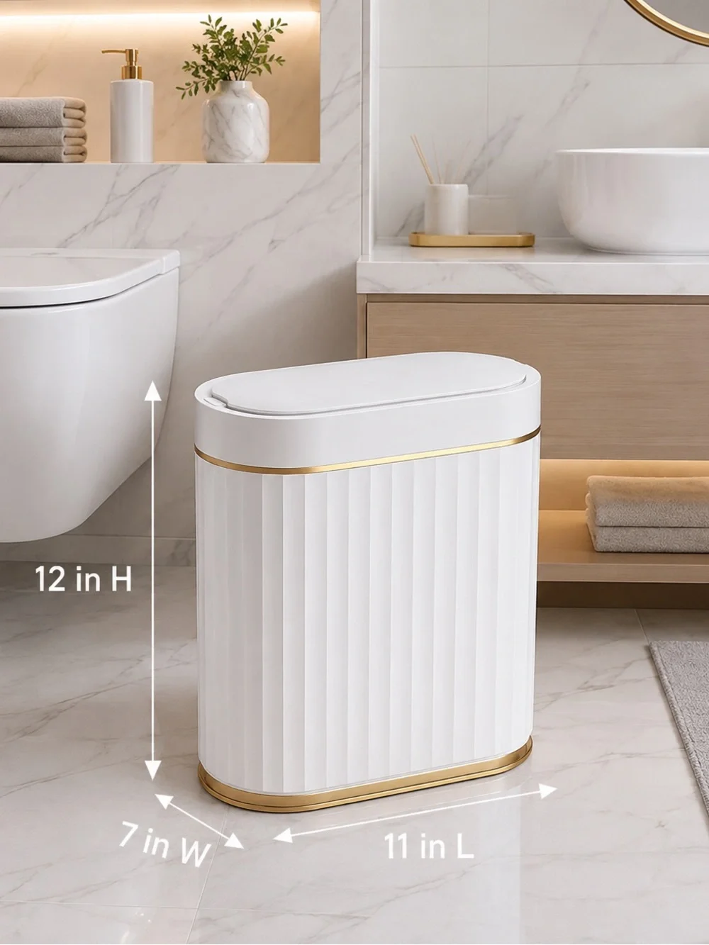 Matte Black and Gold Decorative Waste Bin